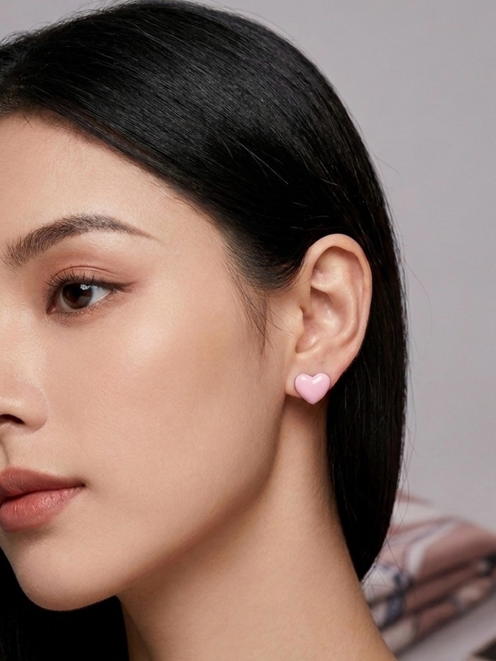 Minimalist Pink Enamel Heart Stud Earrings